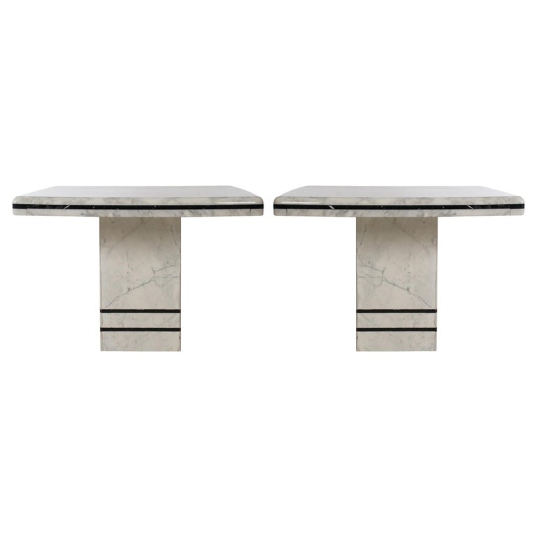 Pair of Midcentury PostModern Italian Black and White Marble End