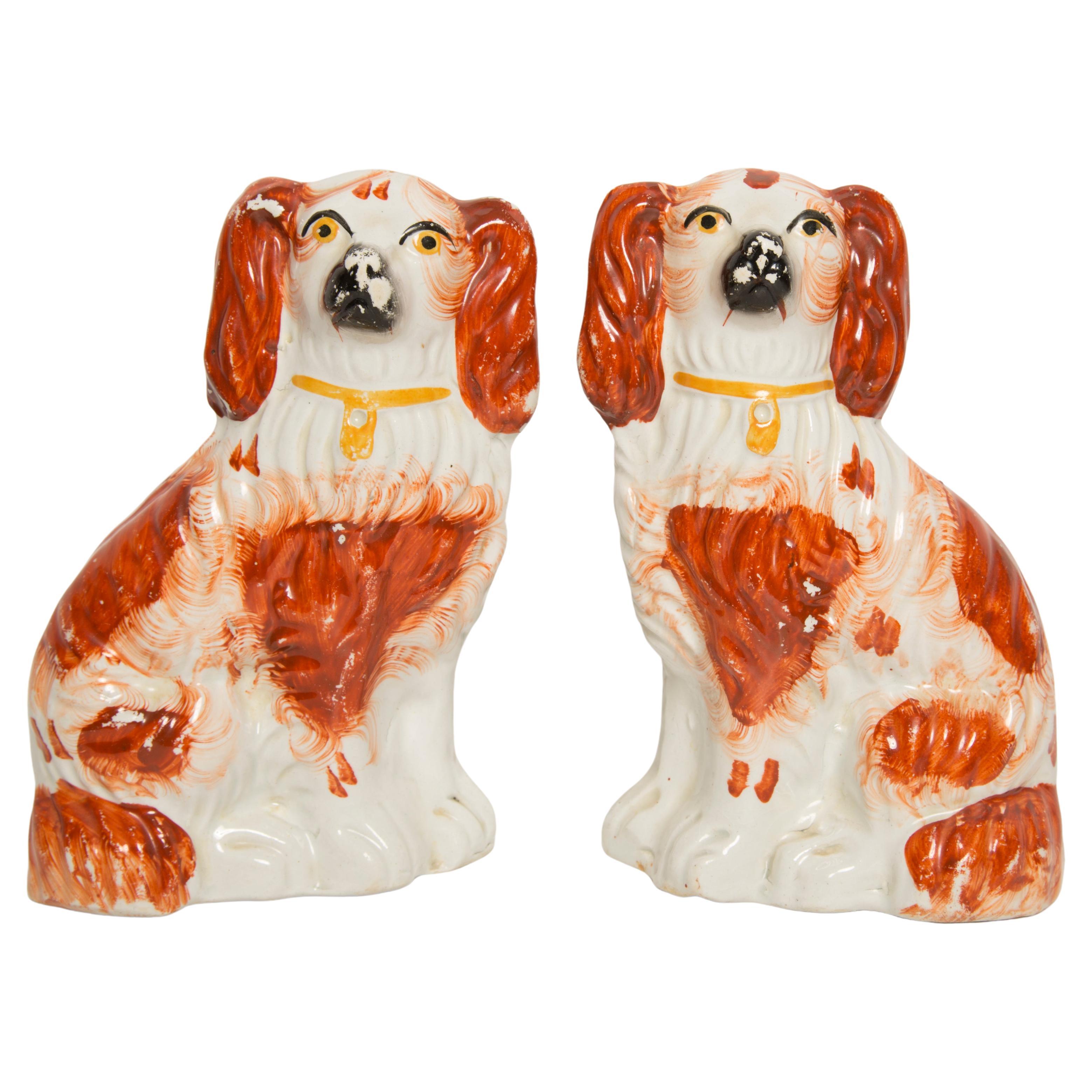 Pair of Mid Century Pottery Spaniel Dogs Sculpture Staffordshire England 1960s