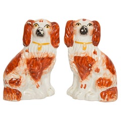 Vintage Pair of Mid Century Pottery Spaniel Dogs Sculpture Staffordshire England 1960s