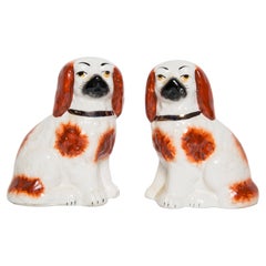 Pair of Mid Century Pottery Spaniel Dogs Sculpture Staffordshire England 1960s