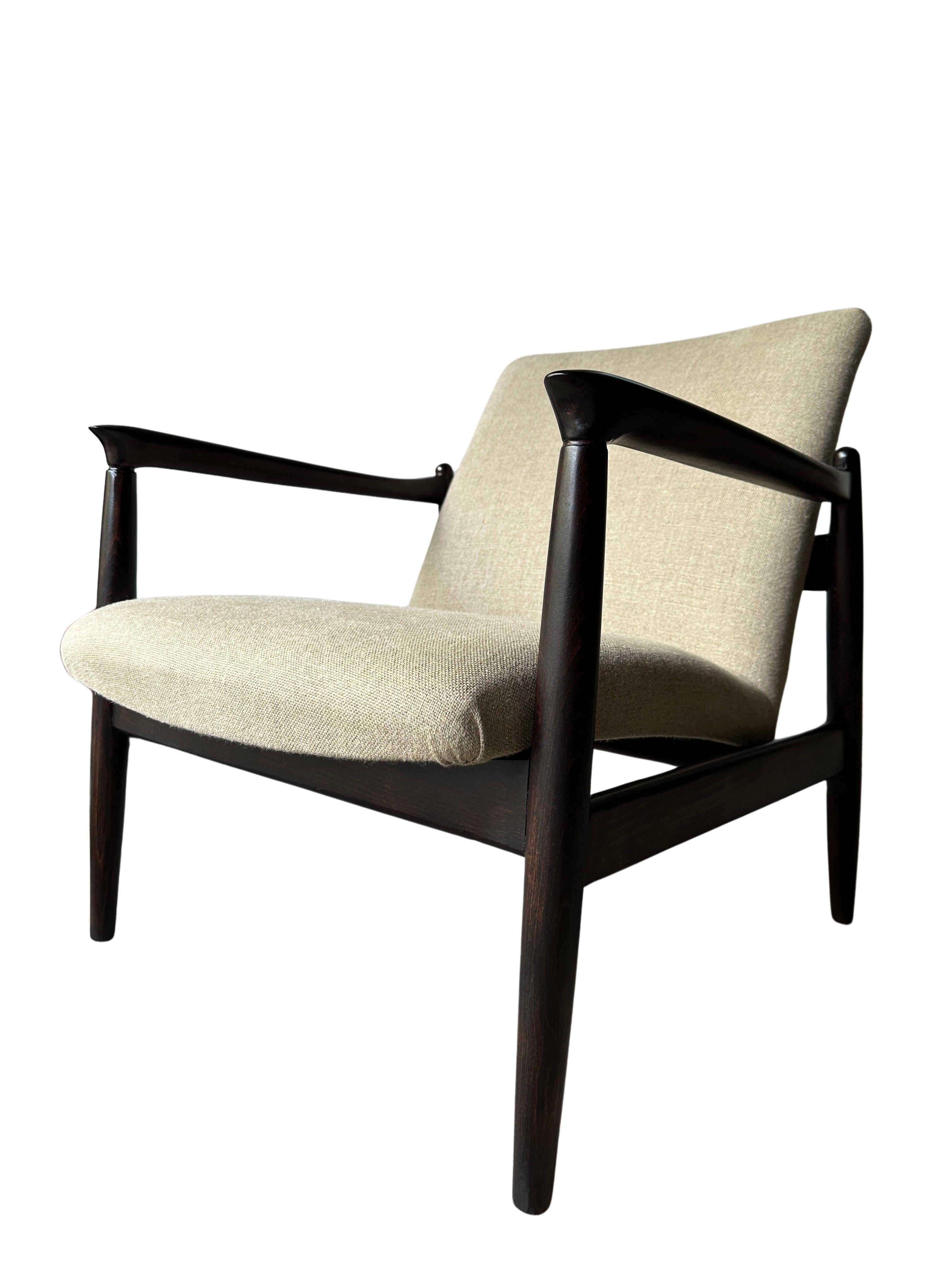 Pair of Mid Century Pure Linen GFM-64 Armchairs by Edmund Homa, 1960s For Sale 2