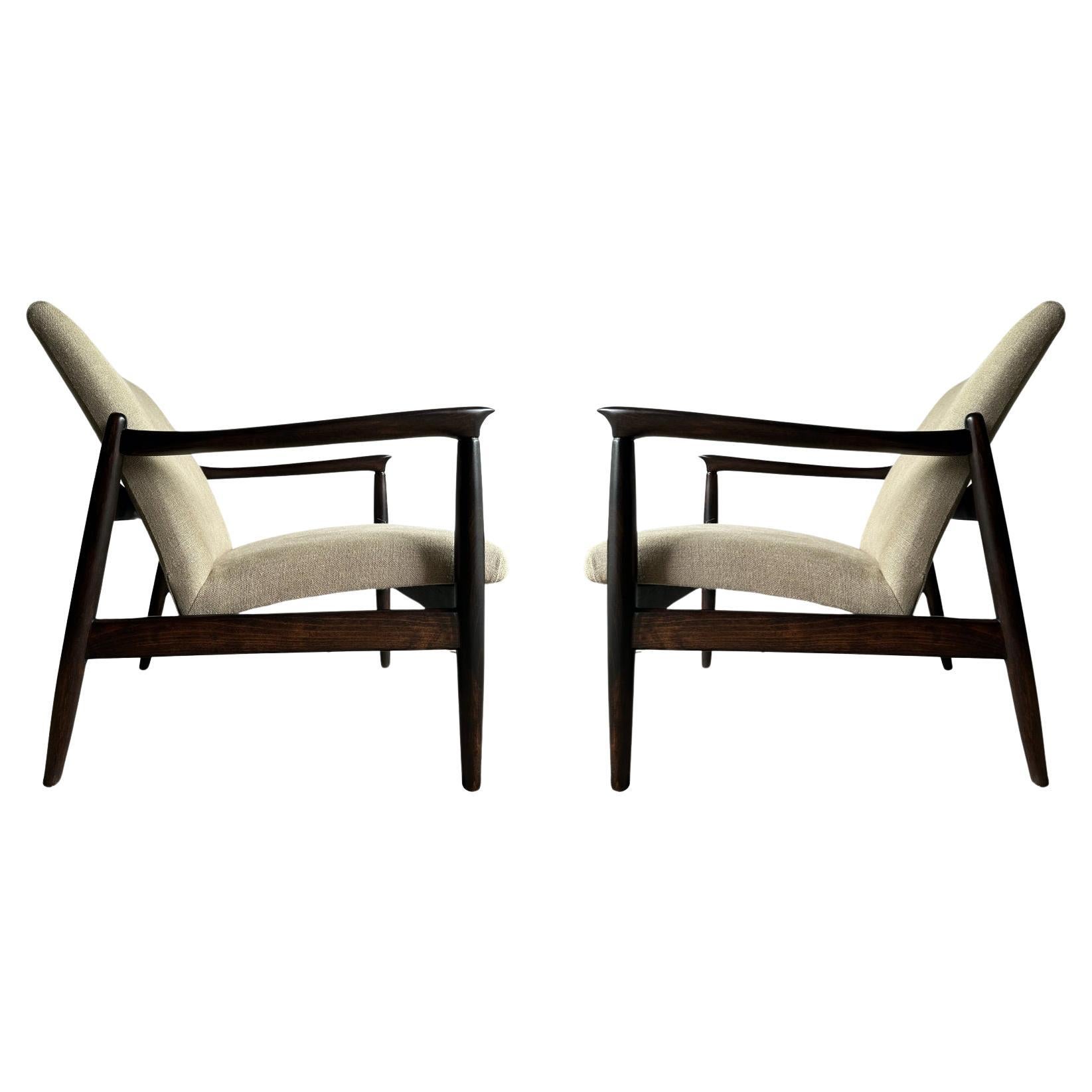 Pair of Mid Century Pure Linen GFM-64 Armchairs by Edmund Homa, 1960s