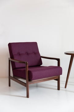 Pair of Mid Century Purple Wool Velvet Armchairs, Zenon Baczyk, Poland, 1960s