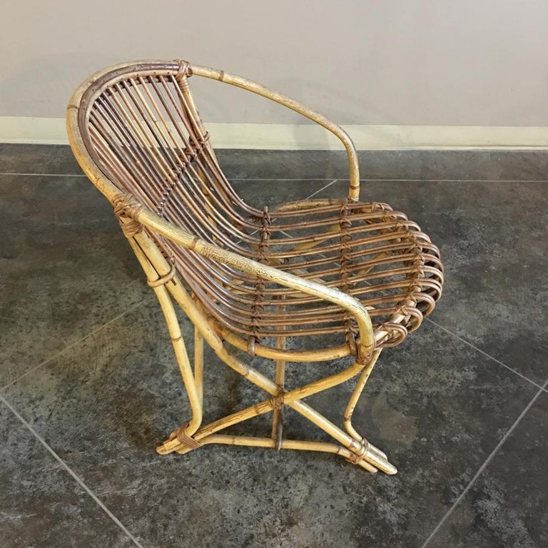 French Pair of Midcentury Rattan and Bamboo Armchairs For Sale