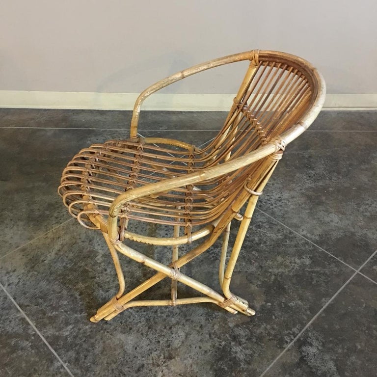 Pair of Midcentury Rattan and Bamboo Armchairs For Sale 1