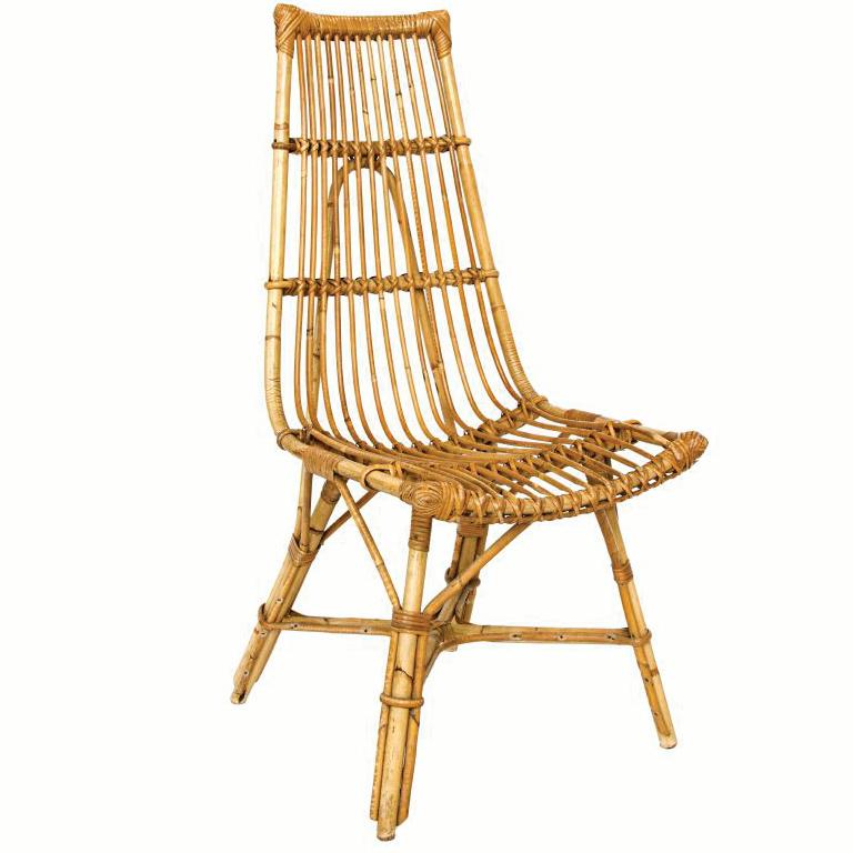 In great condition. Rare high back bamboo and rattan chairs. France, 1960.