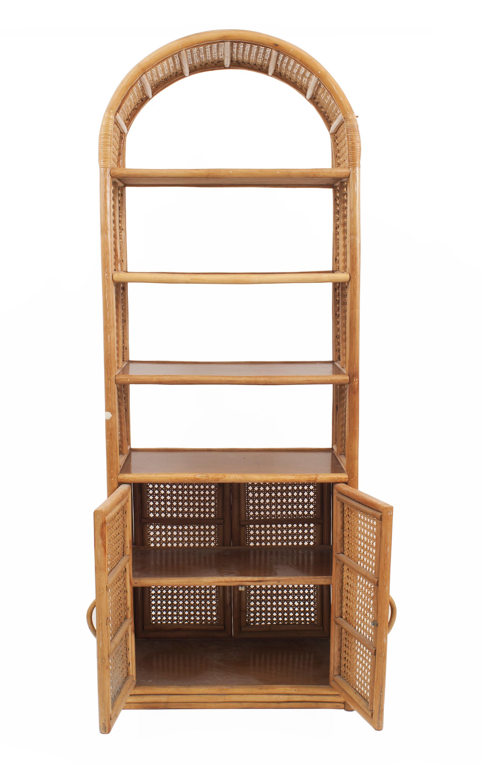 American Pair of Mid-Century Rattan Bamboo Etageres