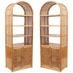 Vintage Pair of Mid-Century Rattan Bamboo Etageres