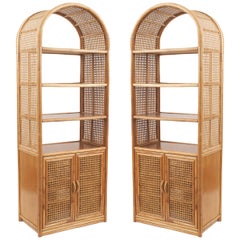 Pair of Mid-Century Rattan Bamboo Etageres