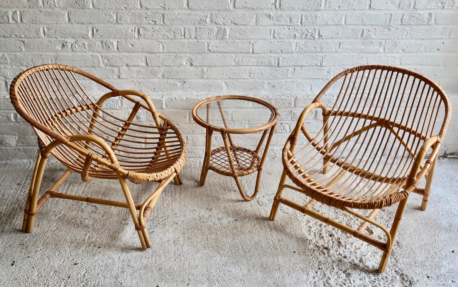 Late 20th Century Pair of Mid Century Rattan / Cane Armchairs by Angraves, England, 1970s