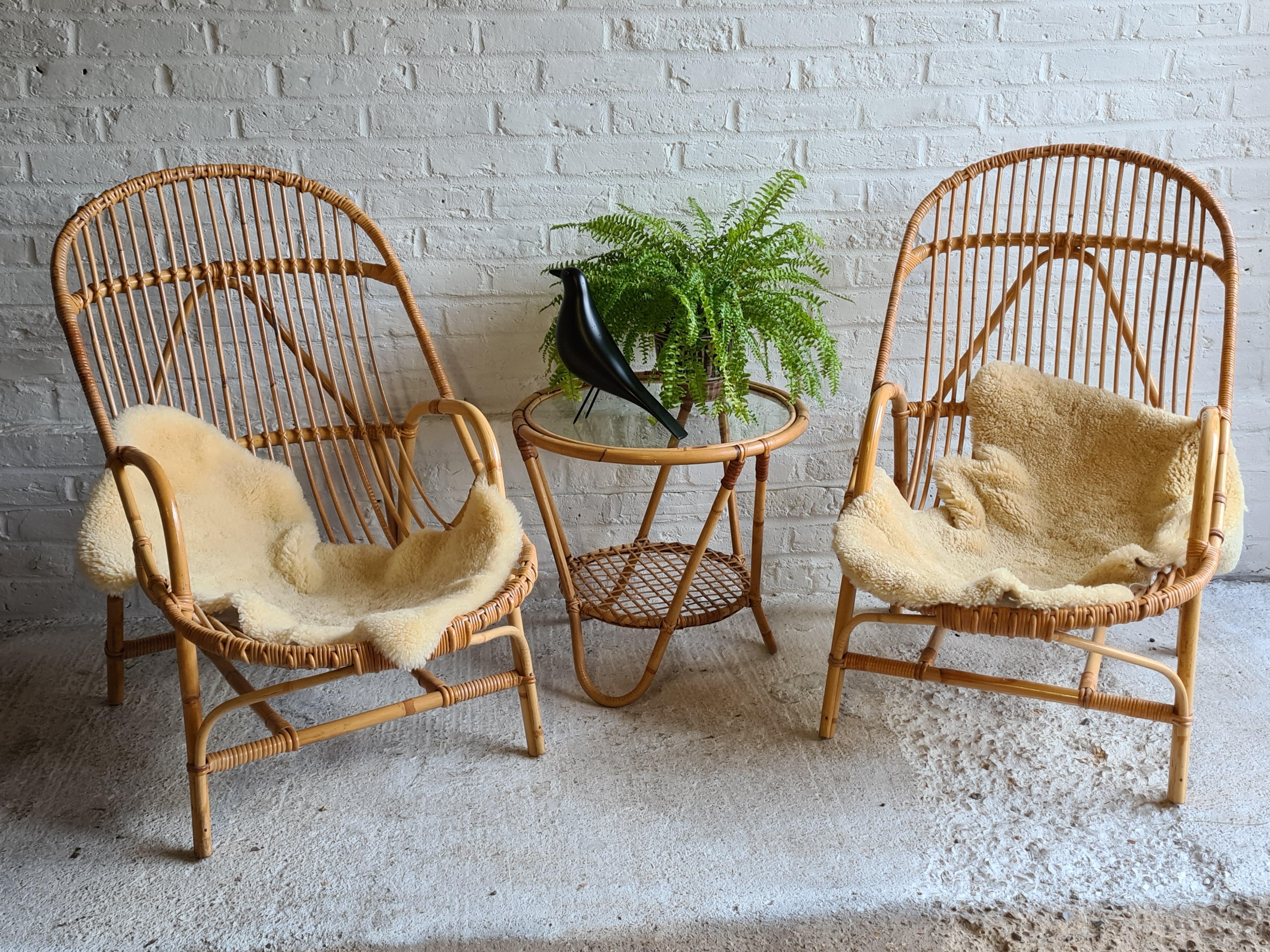 Pair of Mid Century Rattan / Cane Armchairs by Angraves, England, 1970s 1