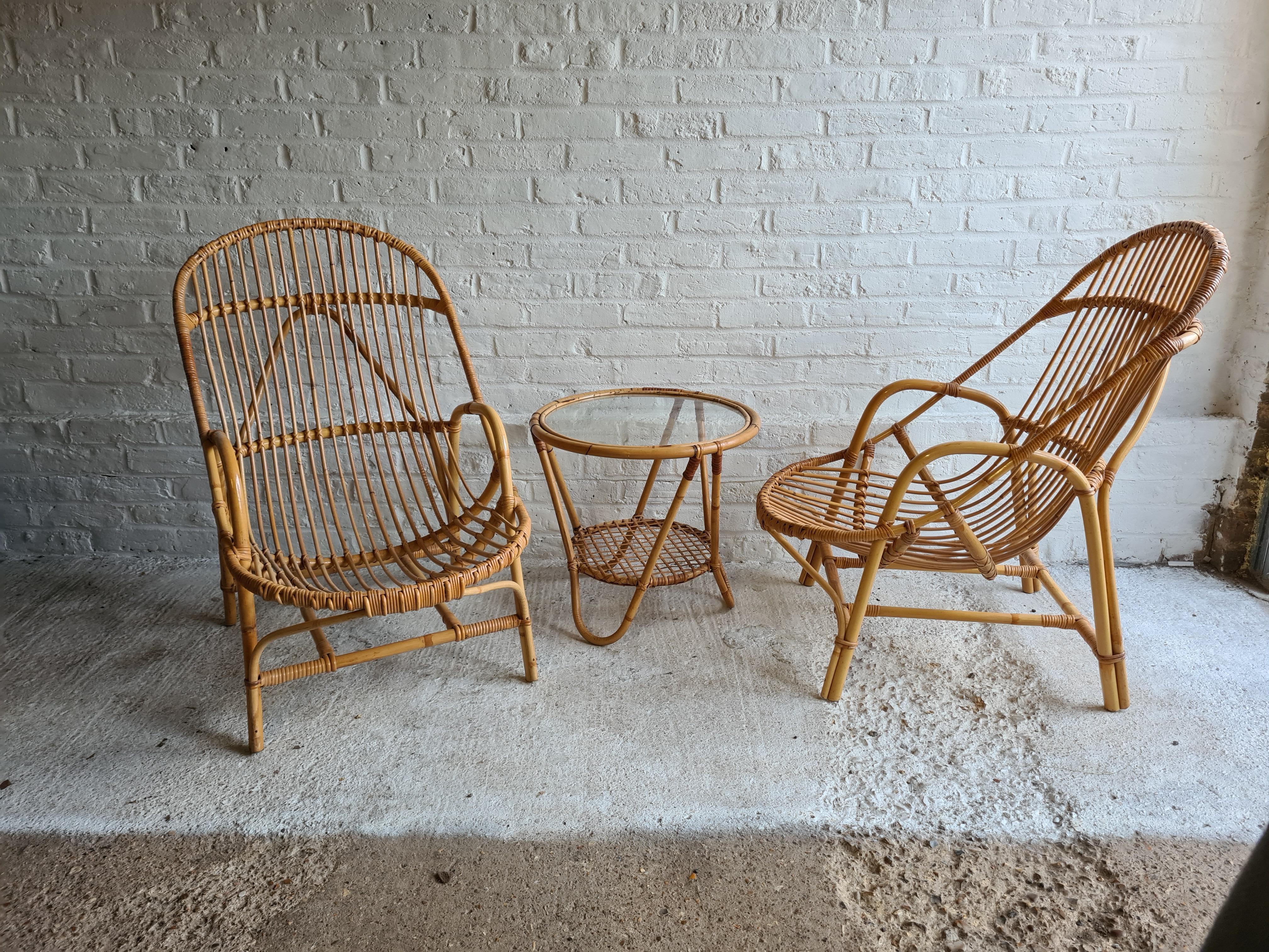 Mid-Century Modern Pair of Mid Century Rattan / Cane Armchairs by Angraves, England, 1970s