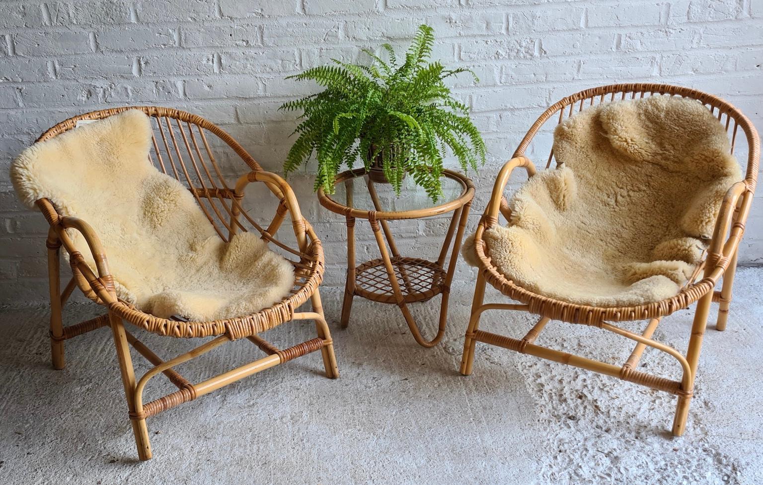 Hand-Crafted Pair of Mid Century Rattan / Cane Armchairs by Angraves, England, 1970s