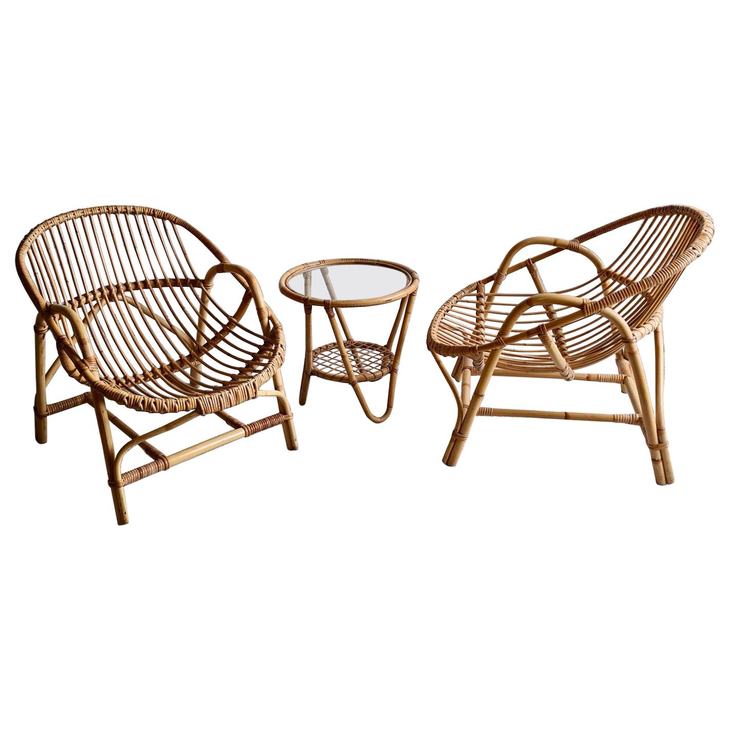 Pair of Mid Century Rattan / Cane Armchairs by Angraves, England, 1970s
