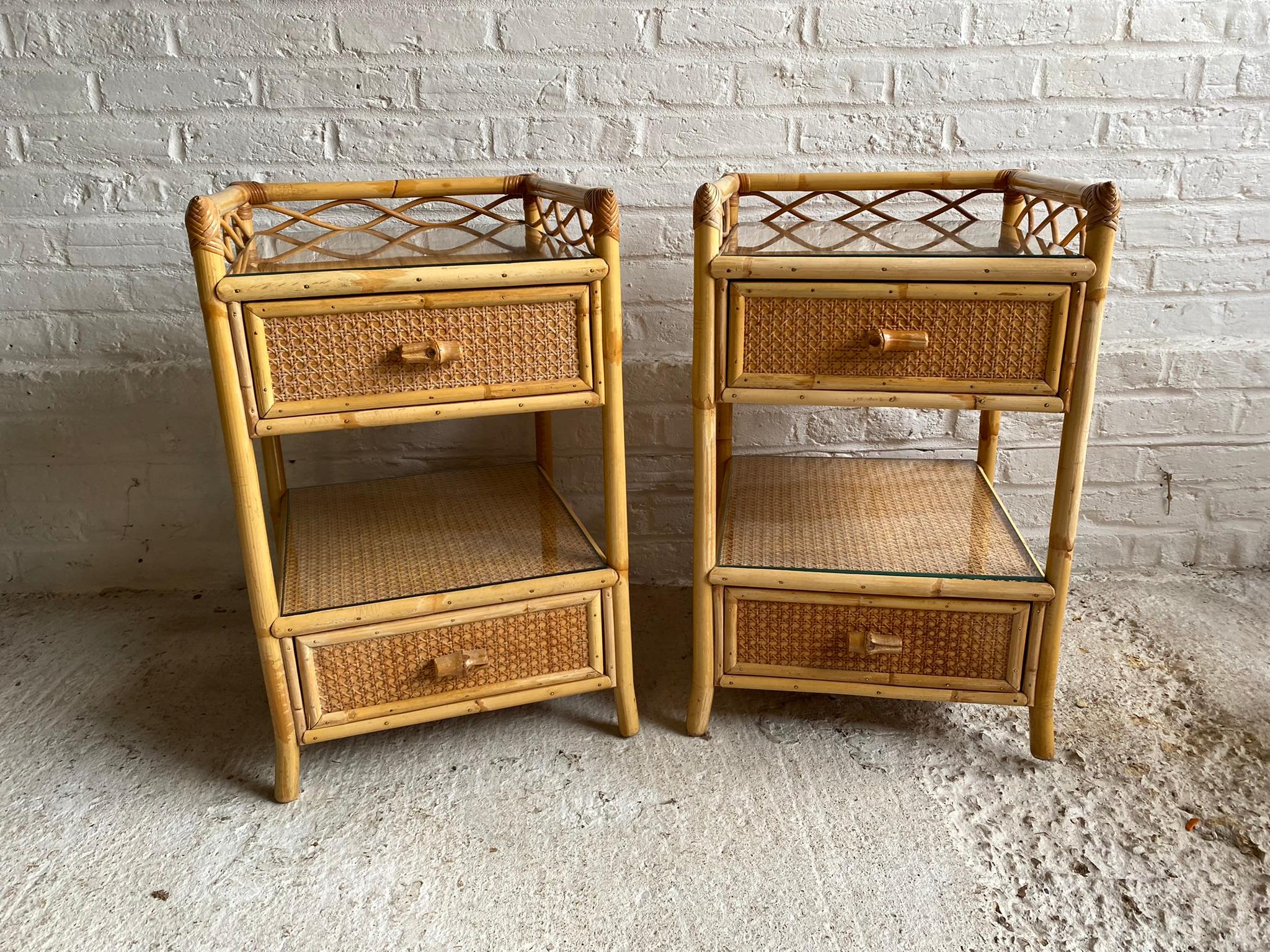 Pair of Mid Century Rattan / Cane Nightstands / Bedside Tables, English, 1970s 7