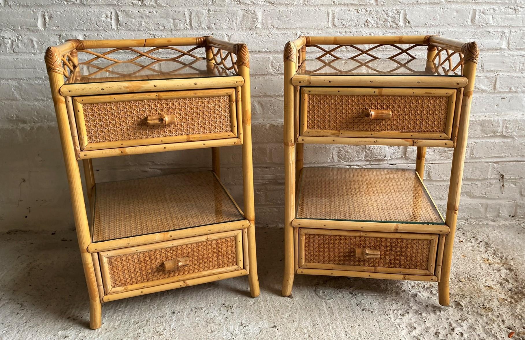 Pair of Mid Century Rattan / Cane Nightstands / Bedside Tables, English, 1970s 8