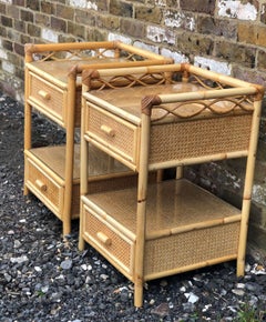 Pair of Mid Century Rattan / Cane Nightstands / Bedside Tables, English, 1970s