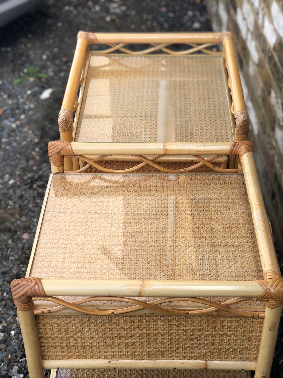 Pair of Mid Century Rattan / Cane Nightstands / Bedside Tables, English, 1970s 1
