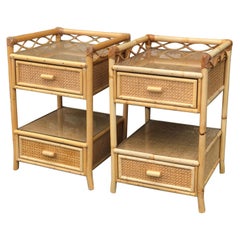 Vintage Pair of Mid Century Rattan / Cane Nightstands / Bedside Tables, English, 1970s