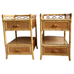 Pair of Mid Century Rattan / Cane Nightstands / Bedside Tables, English, 1970s