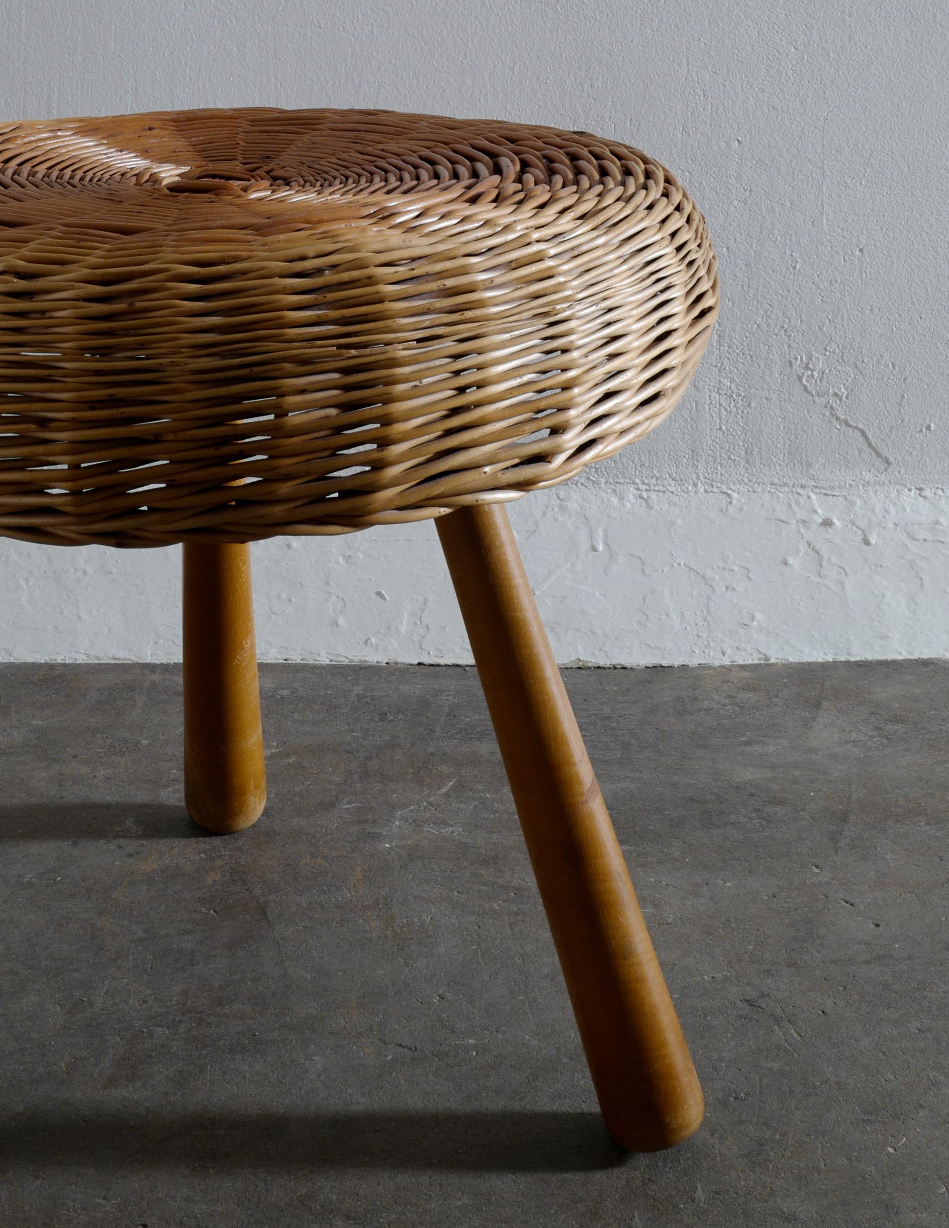 Pair of Mid-Century Rattan Cane Stool in Style of Tony Paul, 1960s In Good Condition In Stockholm, SE