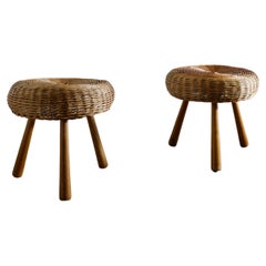 Pair of Mid-Century Rattan Cane Stool in Style of Tony Paul, 1960s