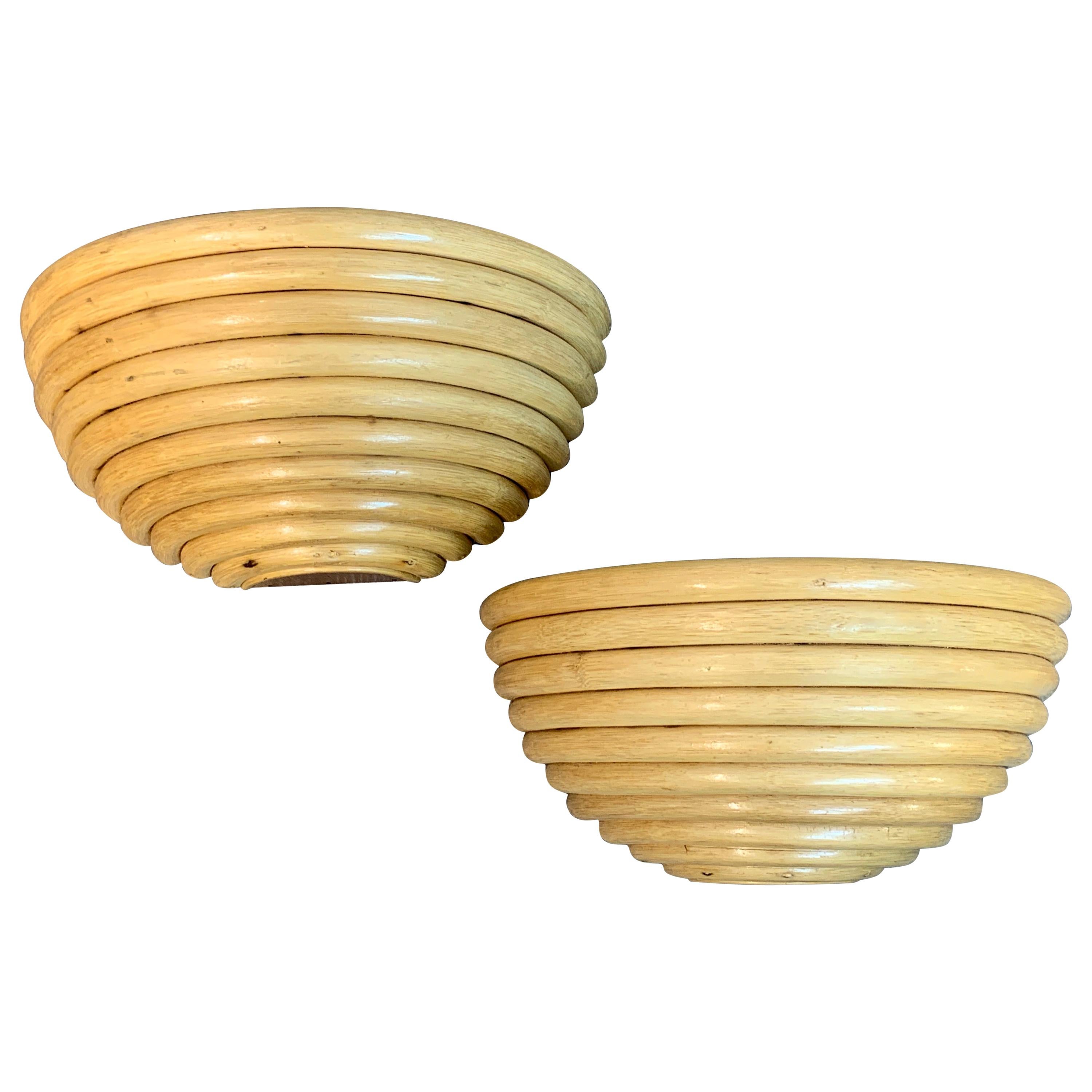 Pair of Midcentury Rattan Half Moon Wall Sconces at 1stDibs