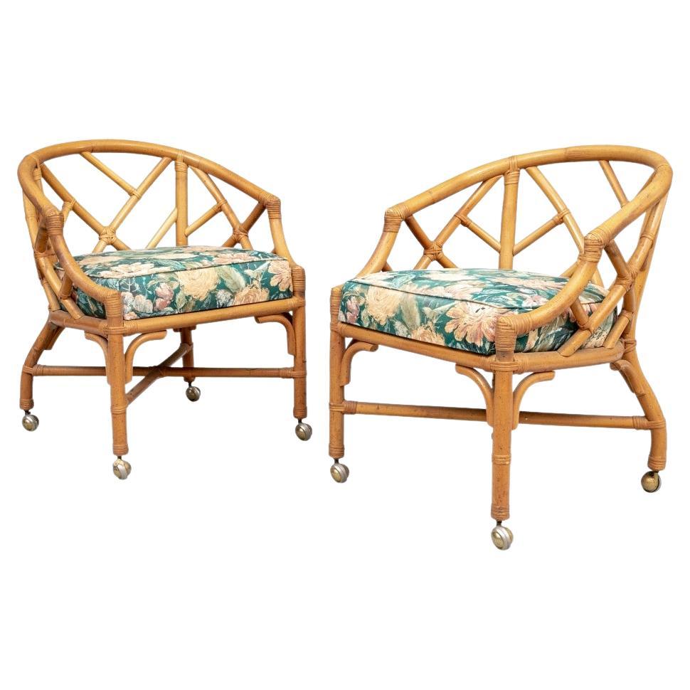 Pair of Midcentury Rattan Lounge Chairs For Sale