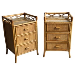 Pair of Midcentury Rattan Nightstands / Bedside Drawers by Angraves, ENG. 1970s