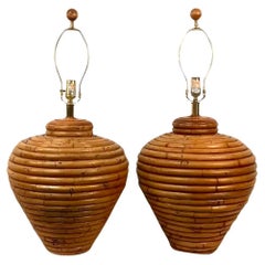 Retro Pair Of Mid-Century Rattan Table Lamps