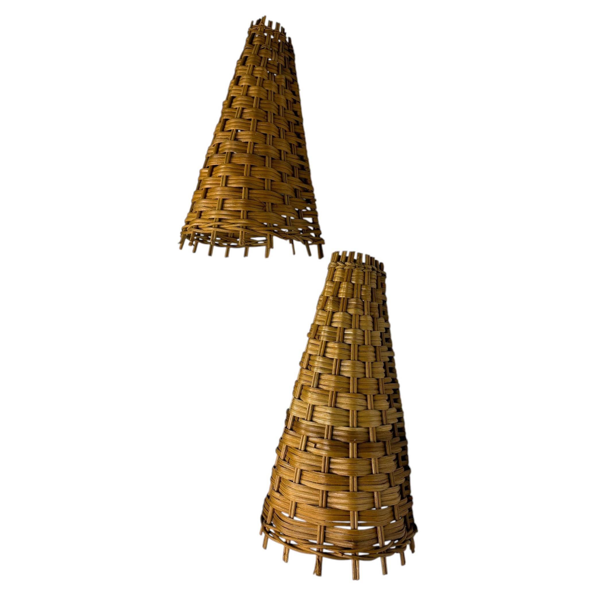 Pair of Mid-Century Rattan Wall Shade, Italy, circa 1960s