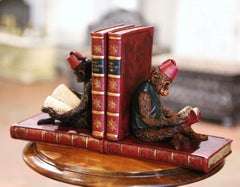 Pair of Mid-Century Reading Shriner Monkey Sculpture Bookends