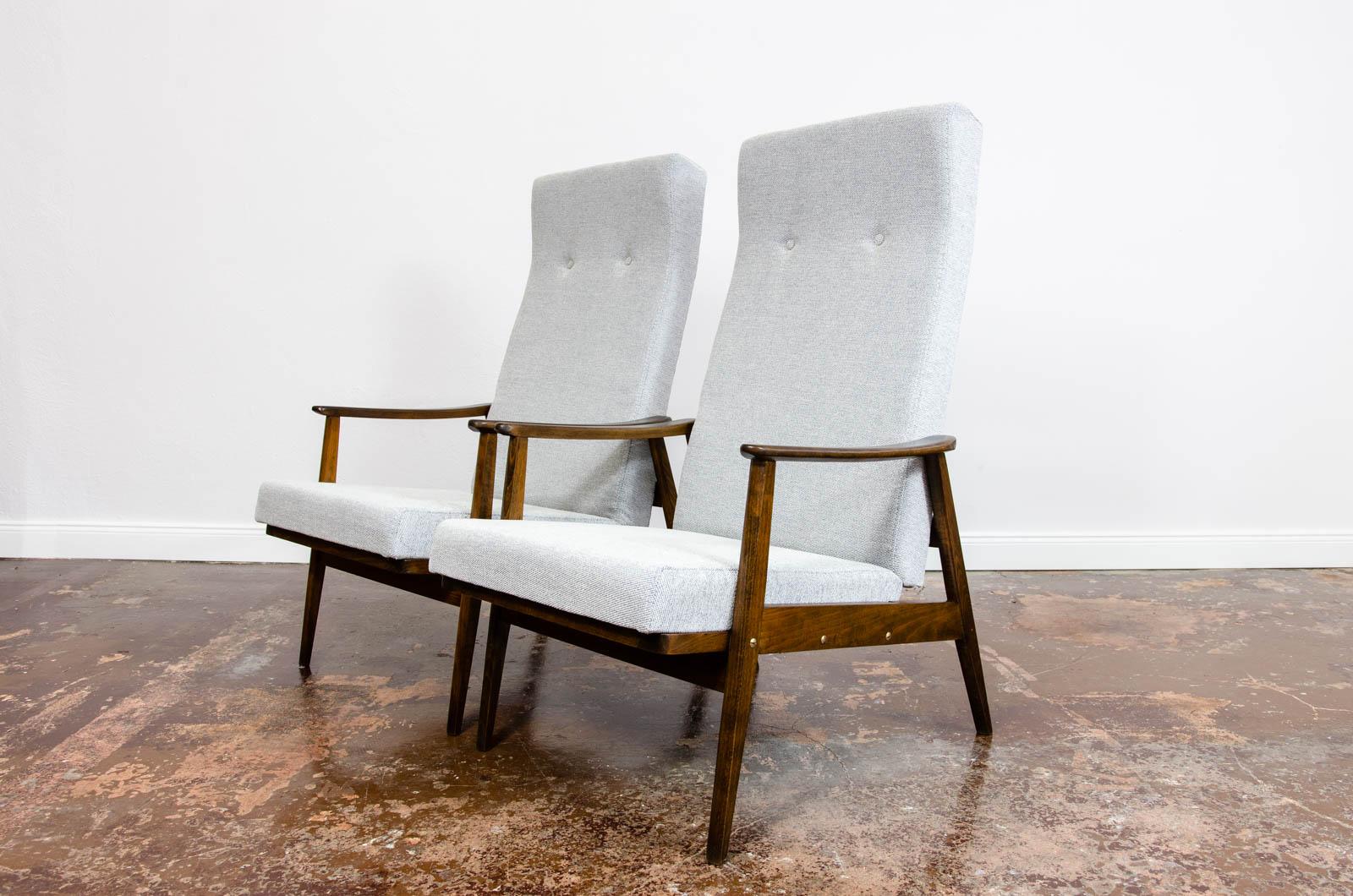 Pair of Mid-Century Vintage Reclining High-Back Armchairs from TON, 1960s 1