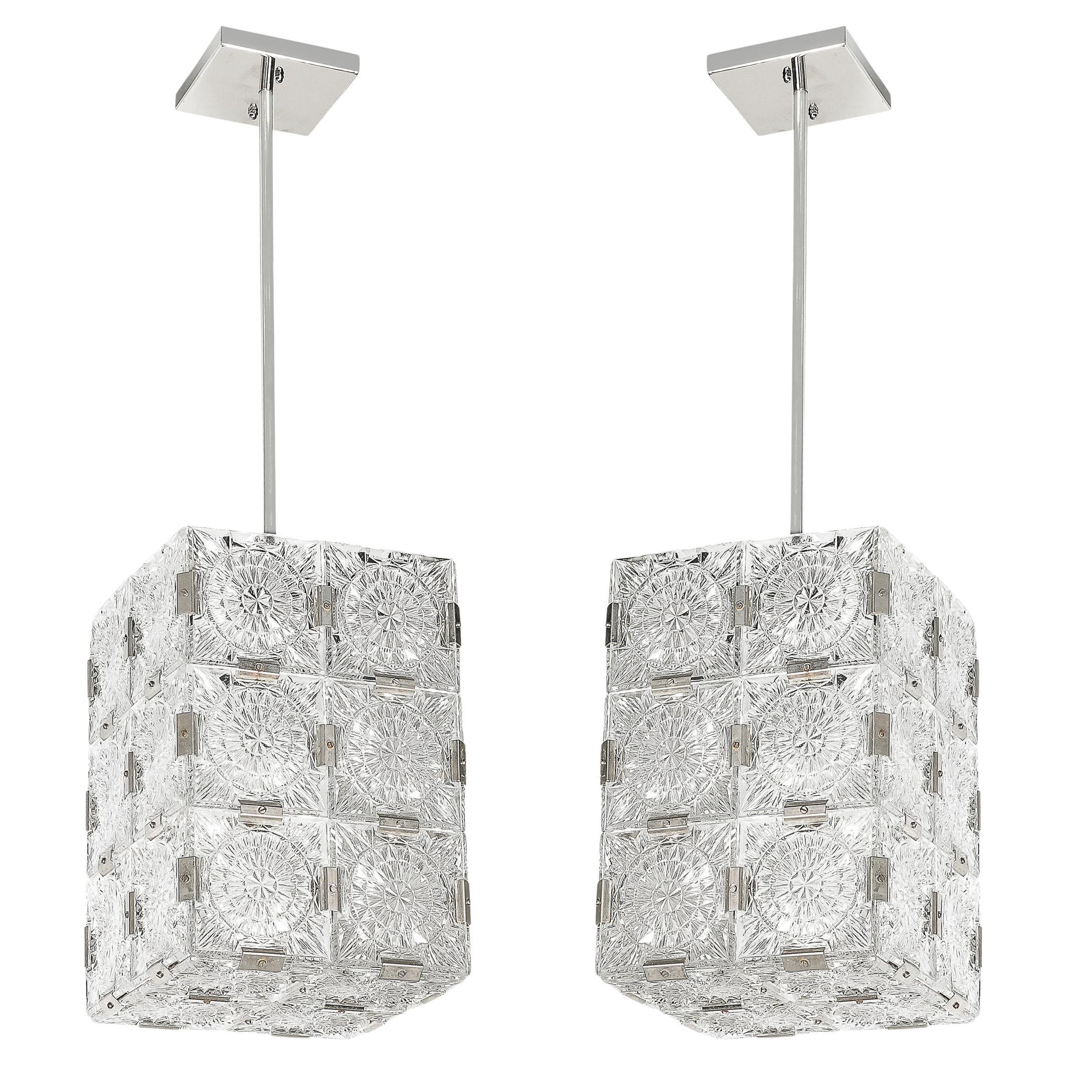 Pair of Mid-Century Rectangular Faceted Cut Crystal Pendants by Kinkeldey For Sale