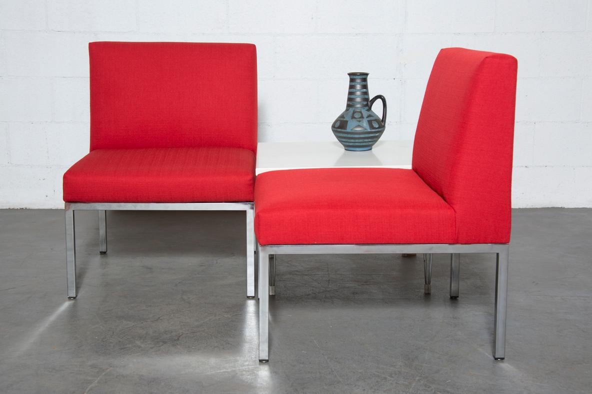 Pair of Mid-Century Red and Polished Chrome Artifort Armless Lounge Chairs For Sale 4