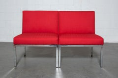 Pair of Mid-Century Red and Polished Chrome Artifort Armless Lounge Chairs