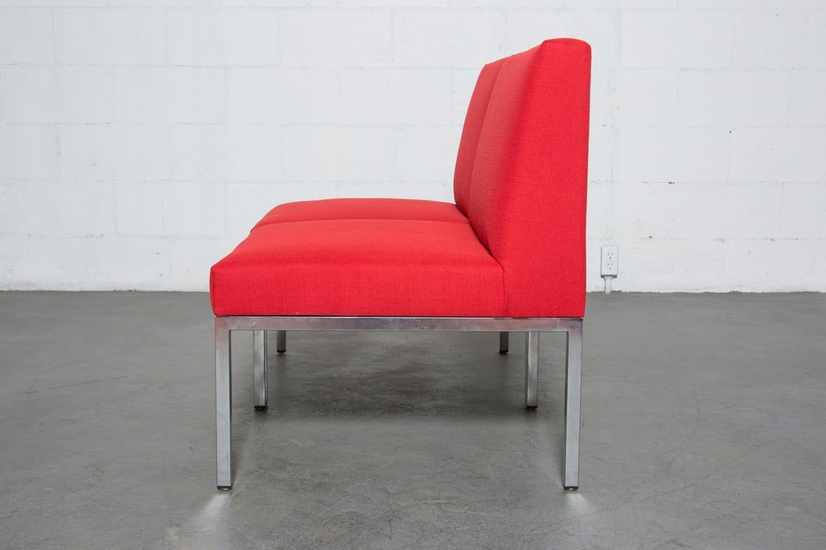 Dutch Pair of Mid-Century Red and Polished Chrome Artifort Armless Lounge Chairs For Sale