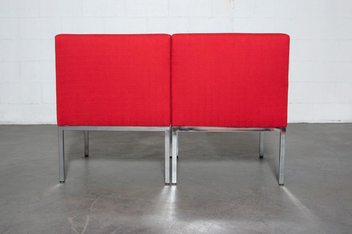 20th Century Pair of Mid-Century Red and Polished Chrome Artifort Armless Lounge Chairs For Sale