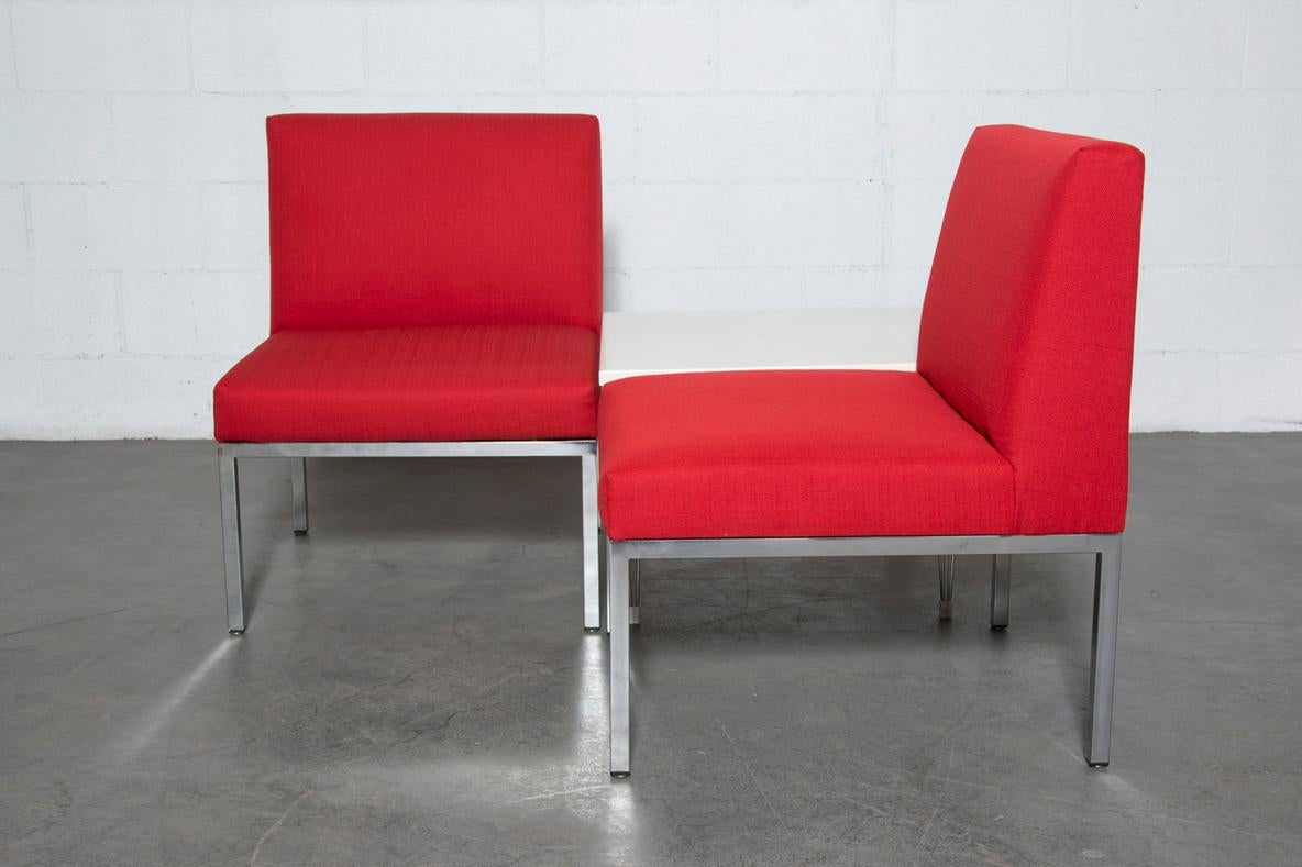 Upholstery Pair of Mid-Century Red and Polished Chrome Artifort Armless Lounge Chairs For Sale