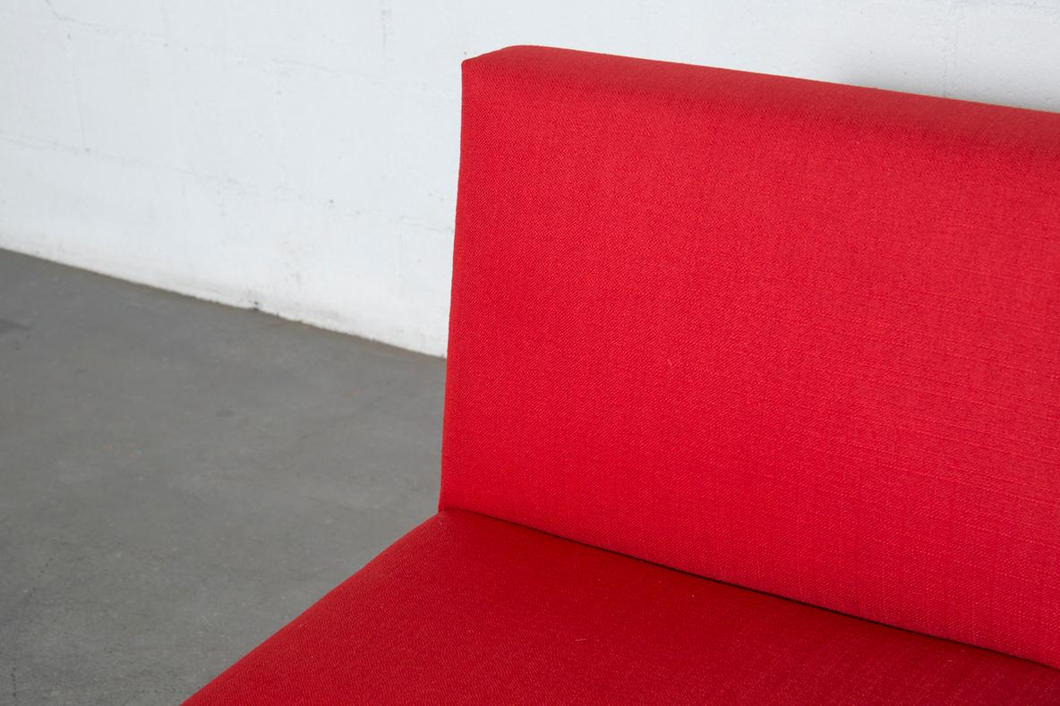 Pair of Mid-Century Red and Polished Chrome Artifort Armless Lounge Chairs For Sale 1