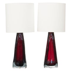 Pair of Mid-Century Red Glass Table Lamps by Carl Fagerlund for Orrefors
