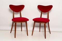 Pair of Mid Century Red Heart Chairs, Poland, 1960s