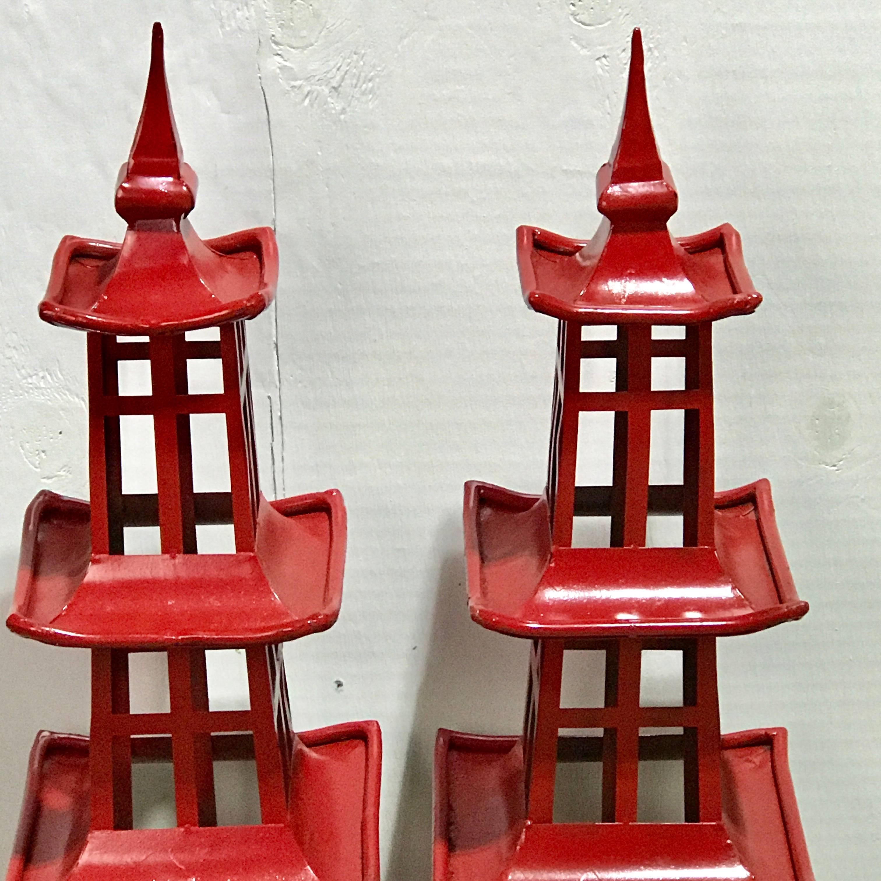 Mid-Century Modern Pair of Midcentury Red Japanese Pagodas, from Walt Disney World
