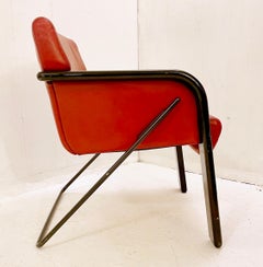 Pair of Mid-Century Red Leather Armchairs by Claudio Salocchi, Italy, 1970s