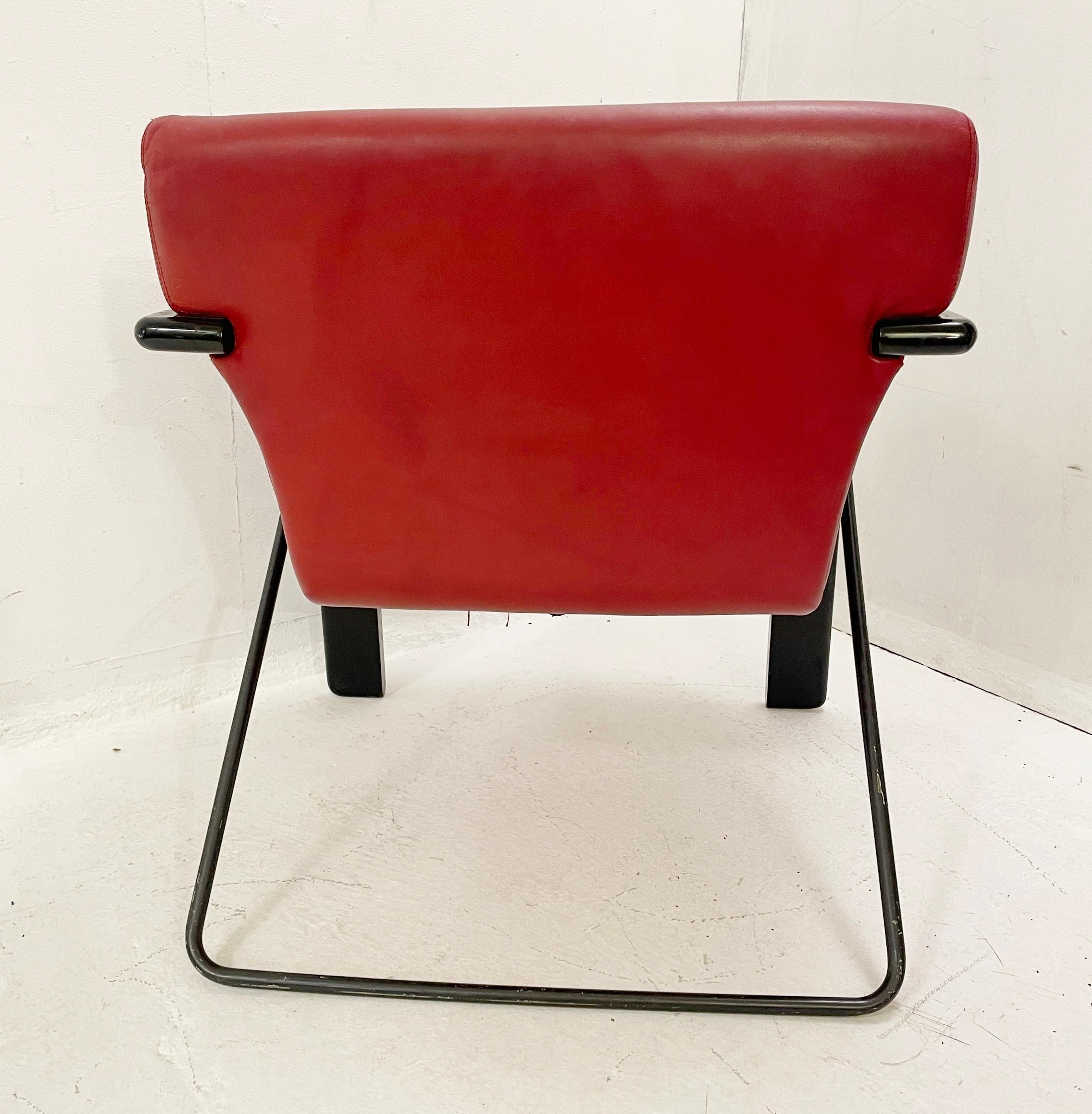 Pair of Mid-Century Red Leather Armchairs by Claudio Salocchi, Italy, 1970s For Sale 1