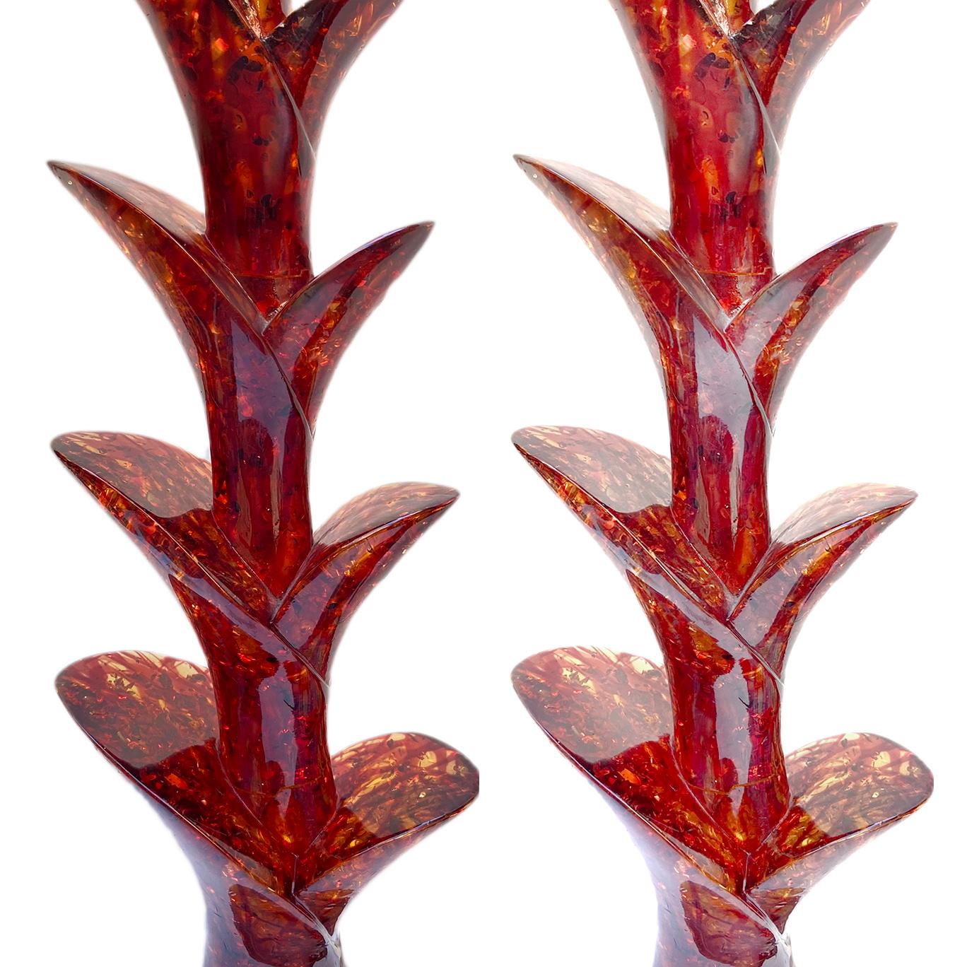 French Pair of Midcentury Red Lucite Table Lamps For Sale