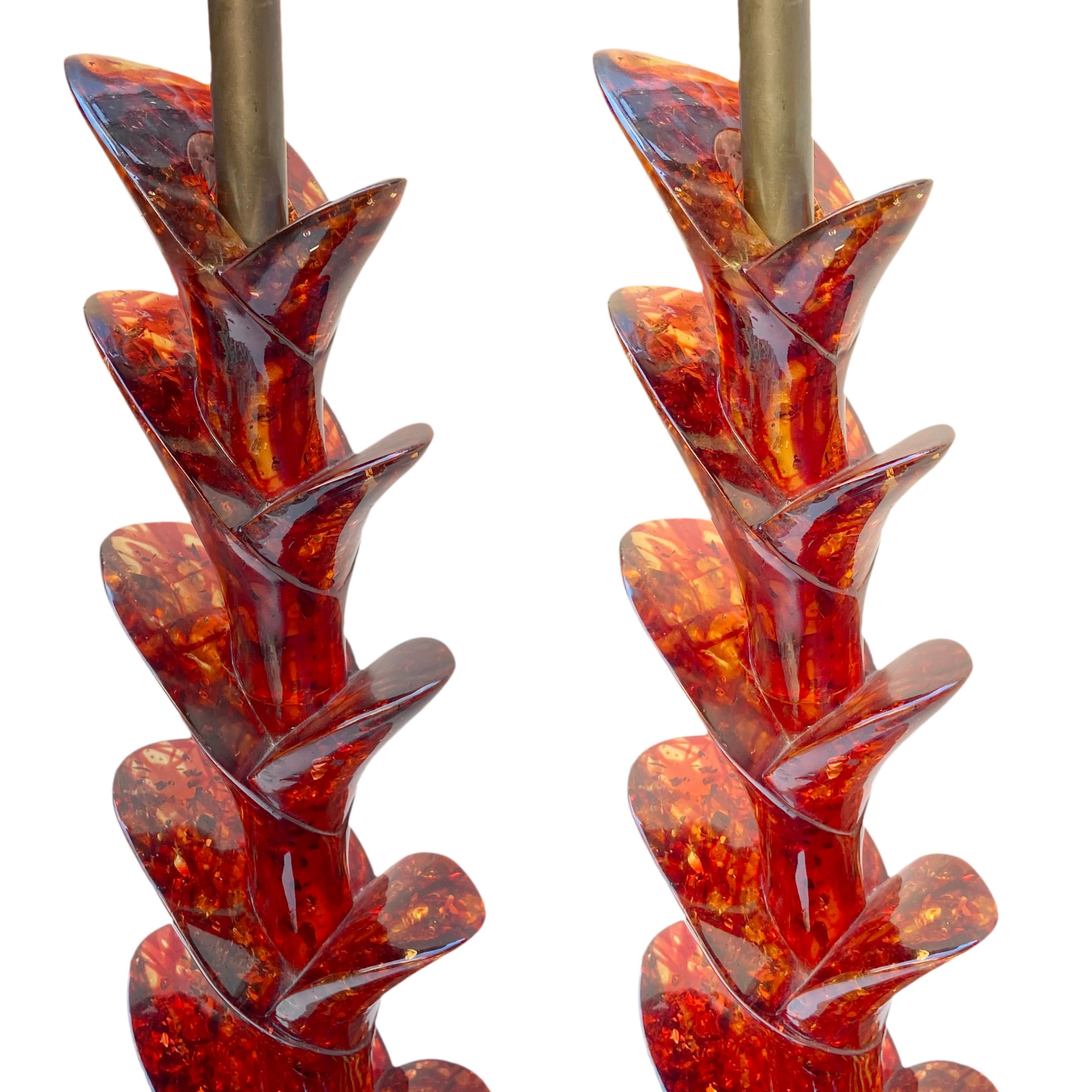 Mid-20th Century Pair of Midcentury Red Lucite Table Lamps For Sale
