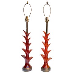 Vintage Pair of Midcentury Red Lucite Table Lamps