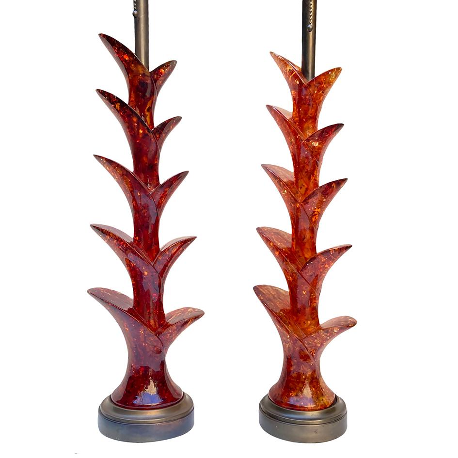 Pair of circa 1960s French red Lucite table lamps.

Measurements:
Height of body 24.5