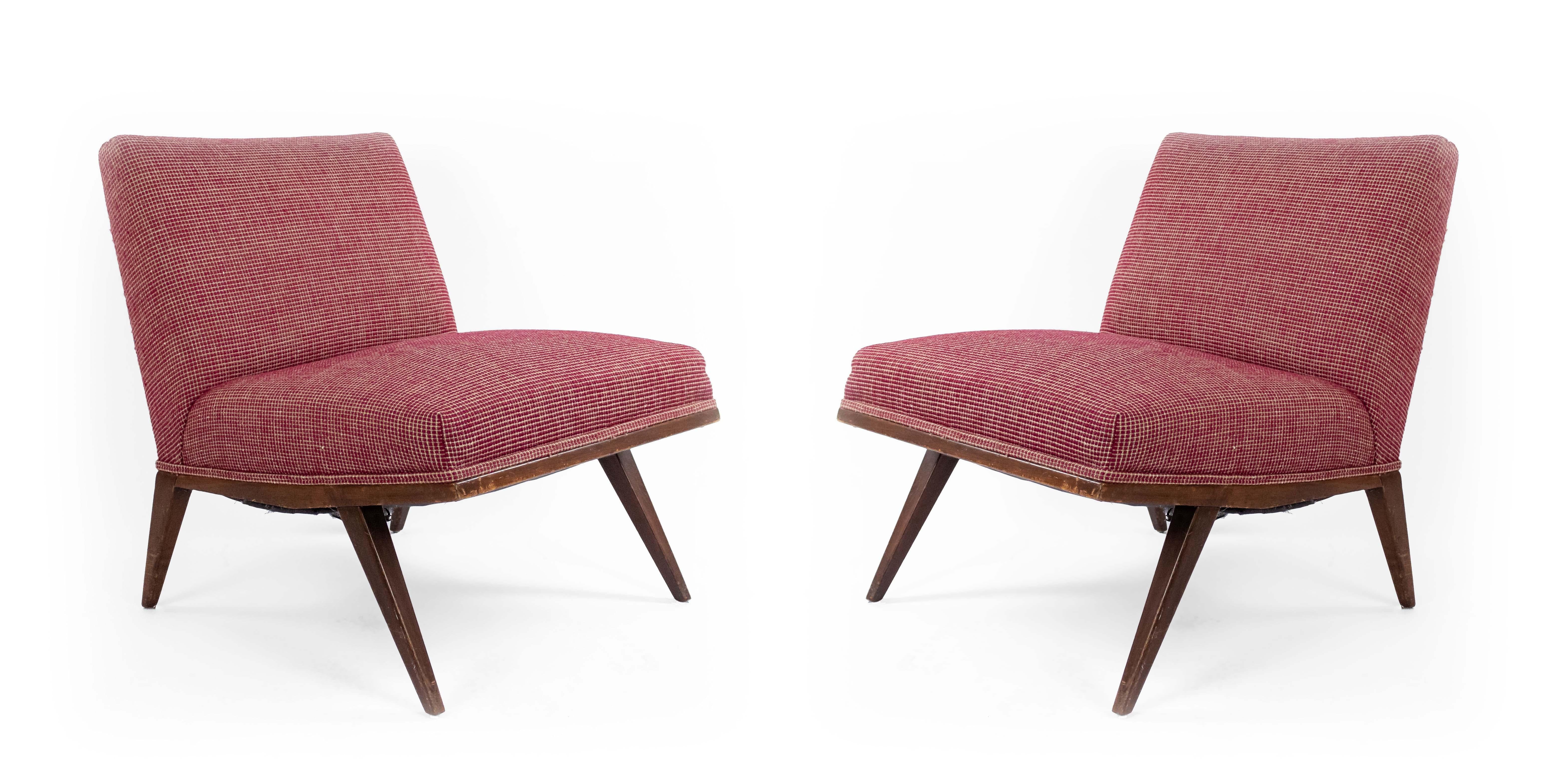 Pair of Mid-Century Red Upholstered Slipper Chairs 2